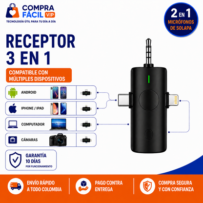 Micrófono Inalámbrico F11-2 Doble con Receptor 3 en 1