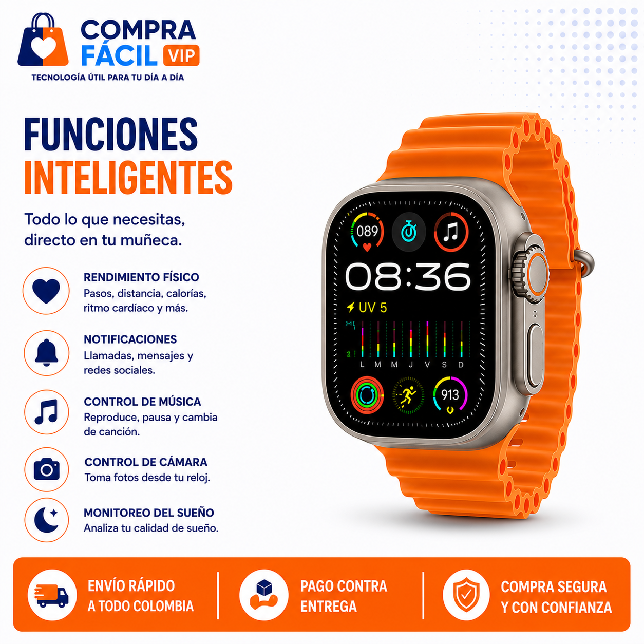 ⌚ Smart Watch Ultra 18 2 en 1 | Llamadas Bluetooth + Audífonos Inalámbricos Incluidos