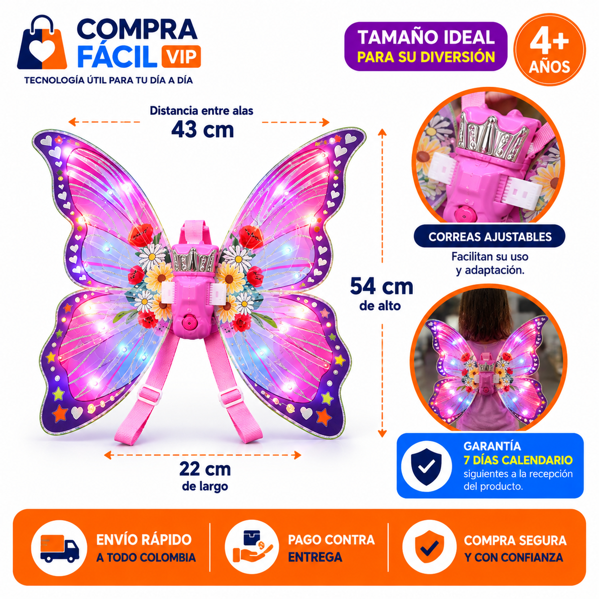 🧚‍♀️ Alas de Mariposa Eléctricas con Luces, Música y Movimiento