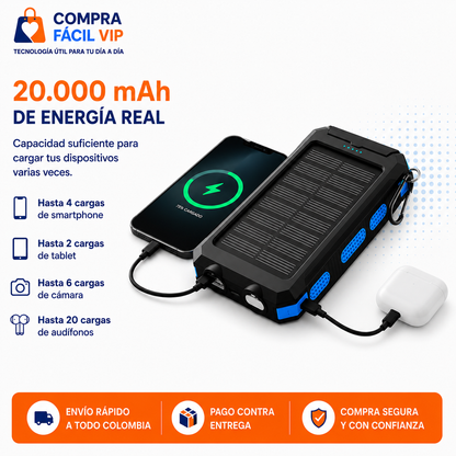 🔋 Batería Portátil Solar G2 20.000 mAh | Energía para Emergencias