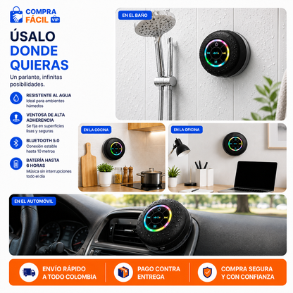 🔊 Parlante Bluetooth AquaSound RGB | Resistente al Agua con Luces LED