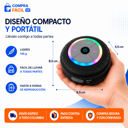 🔊 Parlante Bluetooth AquaSound RGB | Resistente al Agua con Luces LED
